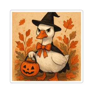 Autumn Grumpy Goose Kiss-Cut Stickers | Halloween Decor, Fall Vibes, Cute Animal Stickers, Pumpkin Stickers, Laptop Accessories