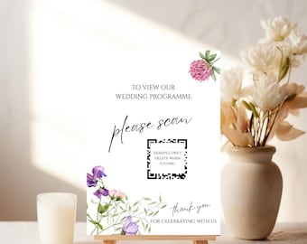 Wildflower Wedding Sign: Wedding Programme/QR Code, Editable Template (Digital Download)
