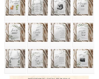 Greenery, Eucalyptus Design Wedding Sign Bundle – Editable Canva Template | Digital Download
