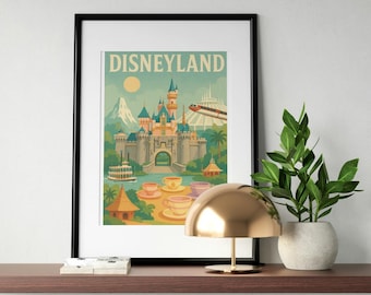 Vintage Disneyland Castle Print | Retro Disney Wall Art | Sleeping Beauty Castle Poster | Fairytale Home Decor Gift