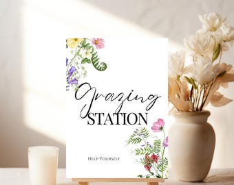 Wildflower Wedding Sign: Grazing Table, Editable Template (Digital Download)