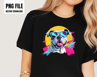 English Bulldog Sublimation Design, Colorful Bulldog, Kawaii Bulldog, Dog Lover PNG, Digital Graphics, Instant Download