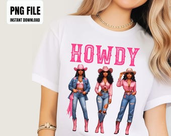 Howdy Melanin Black Women Western Rodeo Black Cowgirls Sublimation Design, Digital Graphics, PNG Illustrations, Instant Download