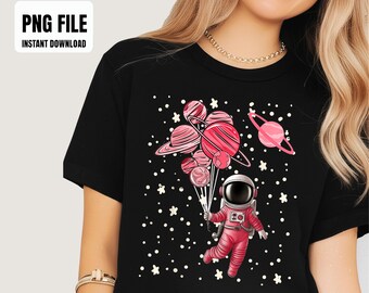 Girl Astronaut Balloon Planets Space Galaxy Girls Kids Sublimation Design, Digital Graphics, PNG Illustrations, Instant Download
