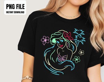 Little Mermaid Ariel Neon Lights Graphic Sublimation Design, Digital Graphics, PNG Illustrations, Instant Download