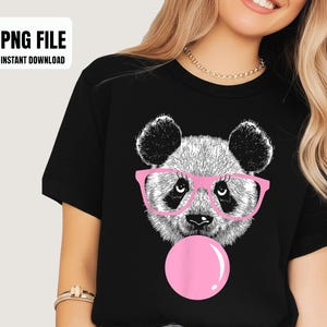 Cool Panda Face Eating Gum And Makes A Bubble Tee Cute Panda Sublimation Design, Digital Graphics, PNG Illustrations, Instant Download