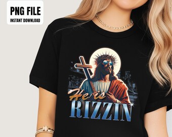 He Is Rizzin Funny Easter Jesus Meme Vintage Bootleg Rap 90s Sublimation Design, Digital Graphics, PNG Illustrations, Instant Download
