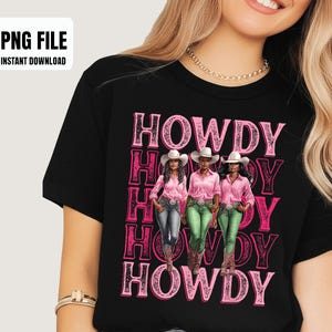 Howdy Retro Western Black Cowgirl African American Women Sublimation Design, Digital Graphics, PNG Illustrations, Instant Download