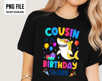 Diseño de sublimación para fiesta familiar de cumpleaños de primo del tiburón, gráficos digitales, ilustraciones PNG, descarga instantánea.