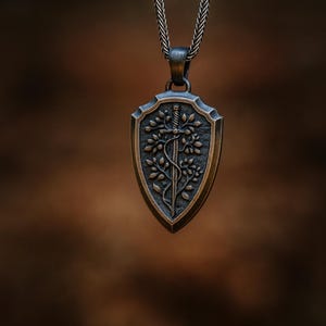 Wikinger Schwert & Schild Halskette: Nordischer Eichenlaub Anhänger