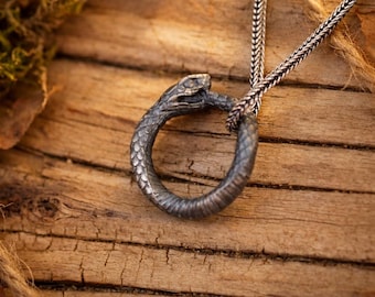Ouroboros Snake Pendant Necklace: Norse Pagan Amulet - Infinity Symbol