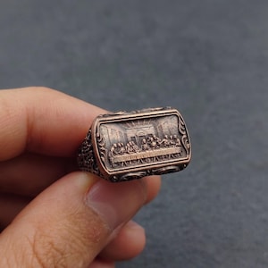 Anello dell'Ultima Cena - Gioiello cristiano - Regalo religioso per uomo - Anello con sigillo cattolico
