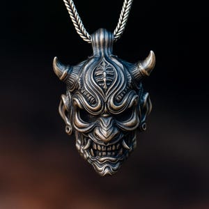 Hannya Oni Mask Pendant – Japanese Samurai Demon Necklace