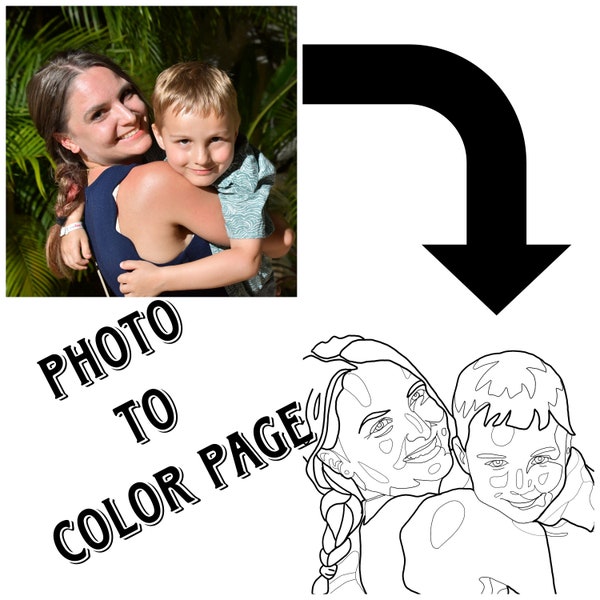 1 PAGE 1 PHOTO Custom Digital Download Line Art Coloring Page From Your Family Photo