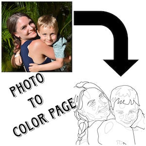 10 PAGE 2-7 PHOTO Custom Digital Collage Download Line Art Coloring Page From Your Family Photos
