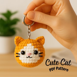 Crochet Cat Keychain Pattern –  Easy Cat Amigurumi keychain PDF – Cute Animal Bag Charm or Car Hanger – Beginner Friendly Amigurumi Pattern