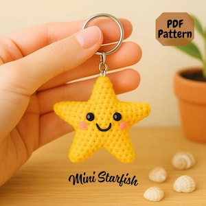 Crochet Starfish Keychain Pattern – Mini Star Amigurumi Bag Charm and Car Hanger PDF