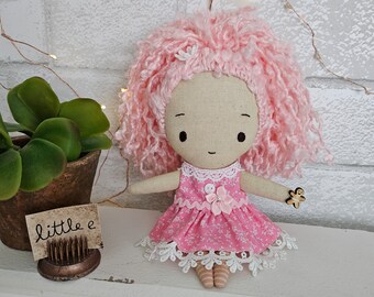 Pink Ragdoll girl soft doll primitive doll raggedy ann mini doll stuffed doll Easter gift