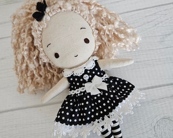 Ragdoll polka-dot girl soft doll primitive doll raggedy ann plush small handmade doll heirloom doll