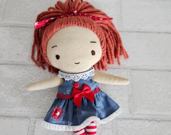 Americana Ragdoll girl soft doll primitive doll raggedy ann mini doll stuffed doll summer doll