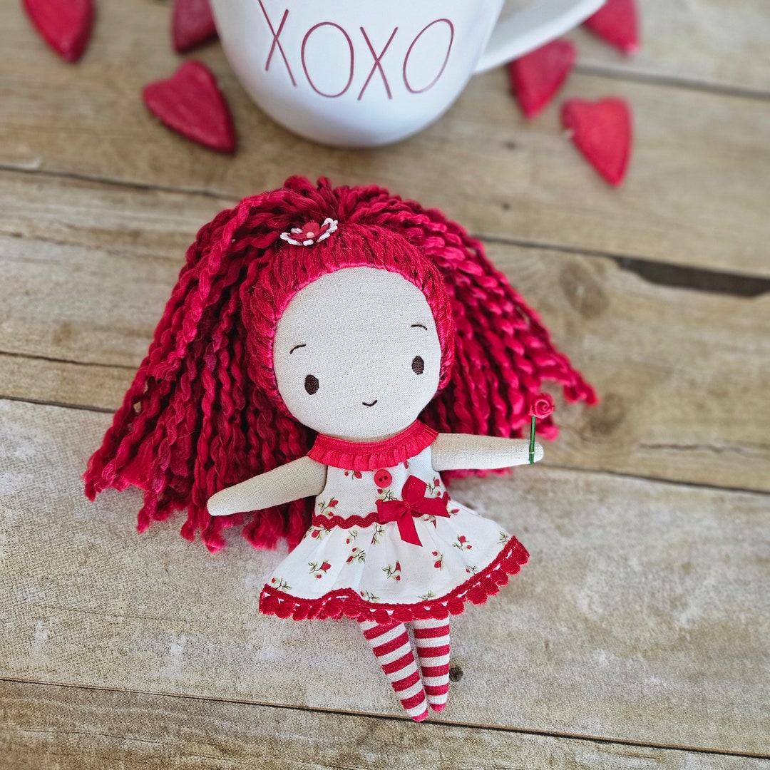 Red Rose Ragdoll Girl Soft Doll Primitive Doll Modern Raggedy Ann Plush ...