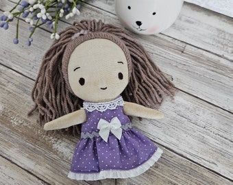 Purple polka dot Ragdoll girl soft doll primitive doll raggedy ann mini doll stuffed doll Easter doll