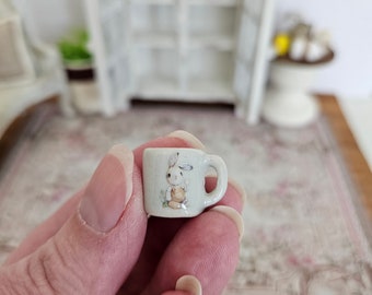mini decoration for dollhouse Miniature kitchen mug coffee cup with bunny dollhouse decor 1:12