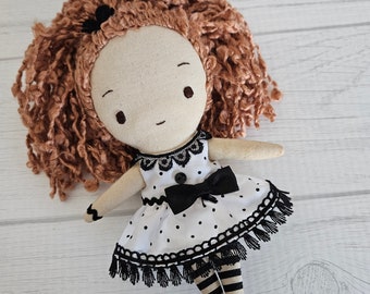 French girl Ragdoll soft doll primitive doll raggedy ann plush small handmade doll collectors mom gift