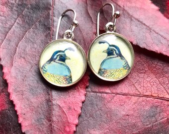 Silver Quail EarringsNature Jewelry Giftquail earrings for herEarthy Silver JewelryOrinthology Gift