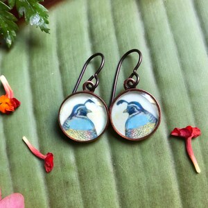 Copper Quail Earrings/Nature Jewelry Gift/quail earrings for her/Earthy Copper Jewelry/Orinthology Gift