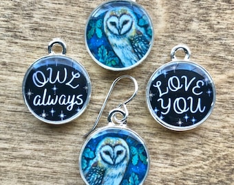 Owl Valentine Gift, Owl Earrings, Nature Valentine Gift, message earrings, forestcore, owl friend gift, Owl Always Love You for Wife