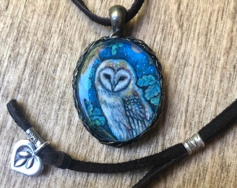 Owl Necklace, Cottage Core Jewelry, Barn Owl Art, Forest Core, Barn Owl Gift, Natural History Art, bronze anniversary gift for her, love owl