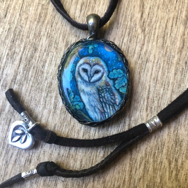 Owl Necklace, Cottage Core Jewelry, Barn Owl Art, Forest Core, Barn Owl Gift, Natural History Art, bronze anniversary gift for her, love owl
