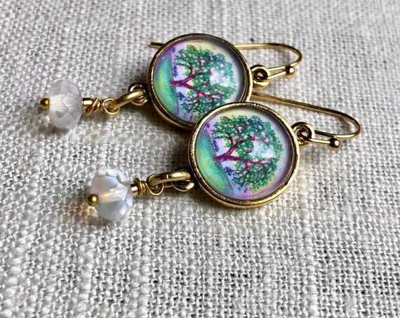 Oak Tree earrings-Oak Tree gift for her-tree jewelry-Oak Tree art-tree lover earrings-tree jewelry gift for wife-tree gift for her-gold tree