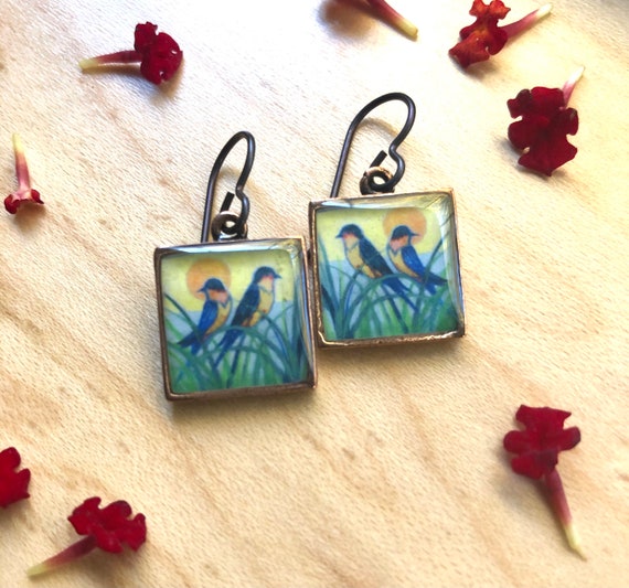 Barn Swallows Small Copper Bird Earrings |Barn Swallow|swallow art|bird jewelry gift|bird earrings|swallow charms|bird charm|