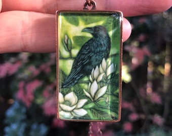Colgante de arte de cuervo hecho a mano de cobre, regalo de joyería para amantes de la naturaleza