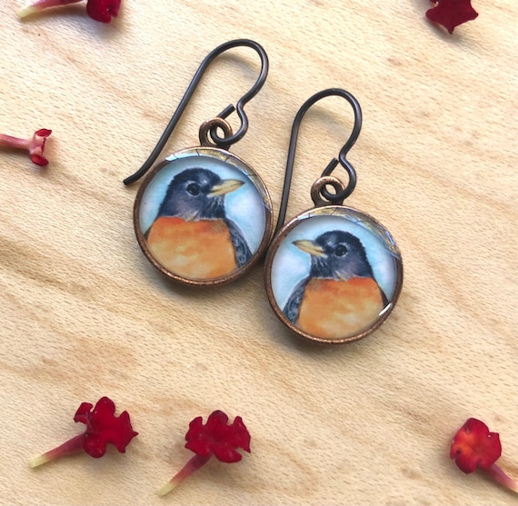 Robin earrings-nature gift for her-Bird jewelry-Robin gift for her Bird lover earrings