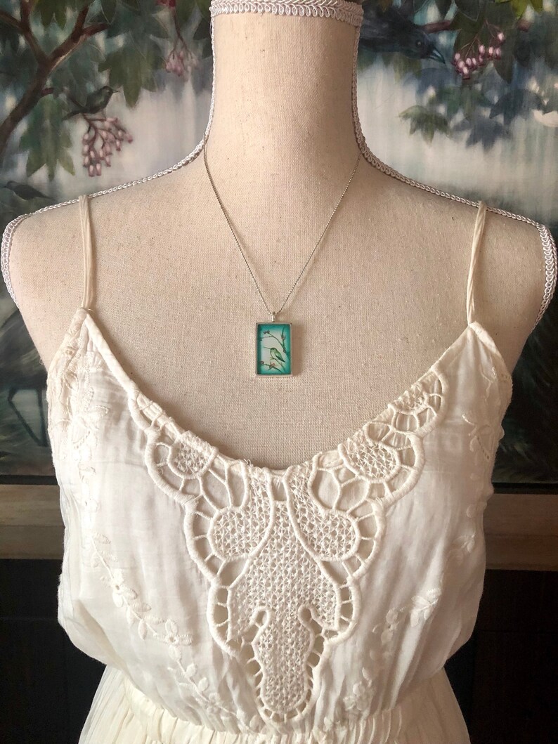 Hummingbird necklace bird jewelry nature art pendant bird necklace hummingbird resin pendant copper or silver necklace gift idea for her