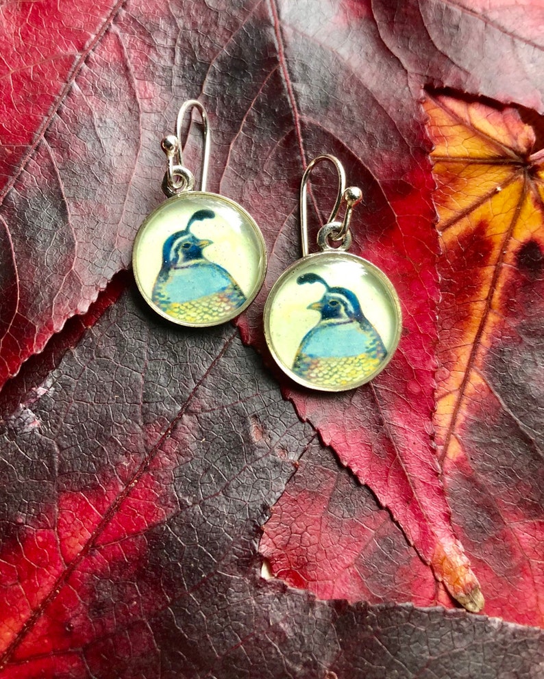 Silver Quail EarringsNature Jewelry Giftquail earrings for herEarthy Silver JewelryOrinthology Gift