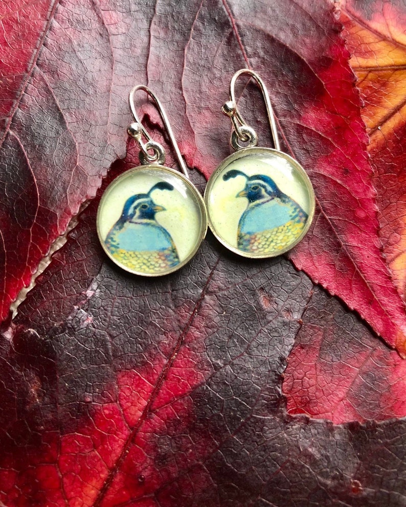 Silver Quail EarringsNature Jewelry Giftquail earrings for herEarthy Silver JewelryOrinthology Gift