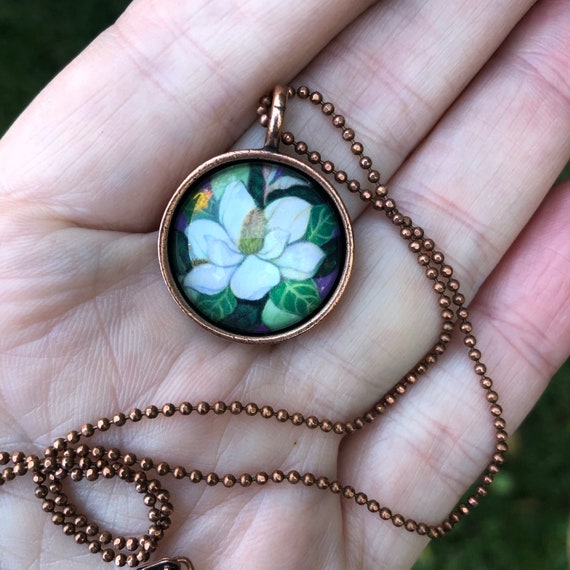 Magnolia  Necklace|Flower Jewelry Gift|nature pendant for her|magnolia gift idea|Christmas wife gift|Copper Flower