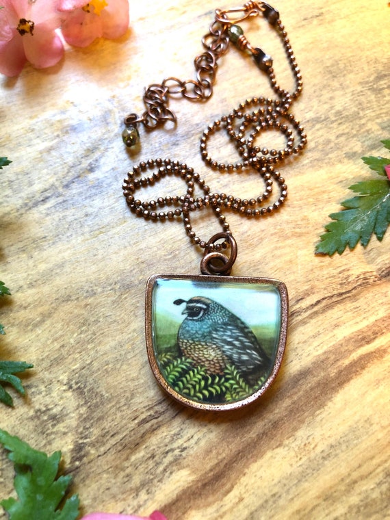 Quail Copper Necklace|Earthy Jewelry|quail pendant|bird jewelry gift|orinthology|nature jewelry gift|copper forest jewelry|mountain necklace