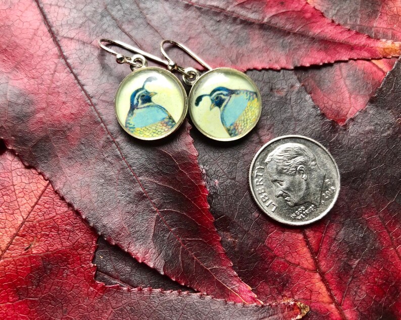 Silver Quail EarringsNature Jewelry Giftquail earrings for herEarthy Silver JewelryOrinthology Gift