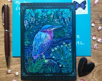 Green Heron Greeting Card, stationary for gardener, nature card pack, greeting card assortment, bird cards, discount card bundle