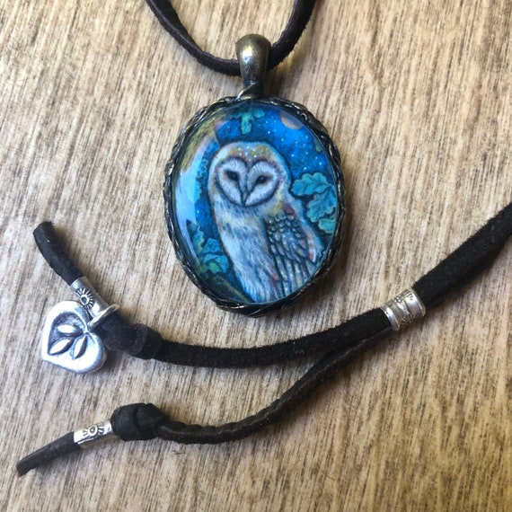 Owl Necklace, Cottage Core Jewelry, Barn Owl Art, Forest Core, Barn Owl Gift, Natural History Art, bronze anniversary gift for her, love owl