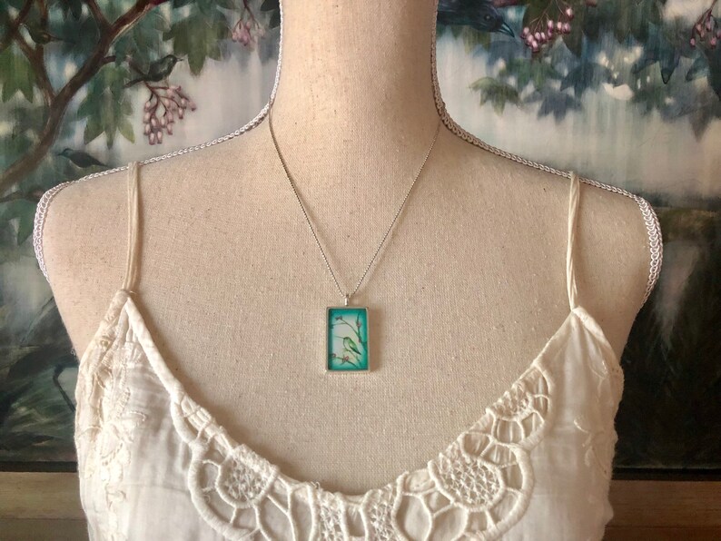Hummingbird necklace bird jewelry nature art pendant bird necklace hummingbird resin pendant copper or silver necklace gift idea for her