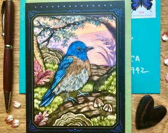 Western Bluebird Greeting Card, stationary for gardener, nature card pack, greeting card assortment, bird cards, discount card bundle