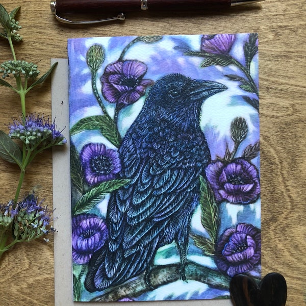 Raven and Aneome Card, Nature Card Assortment, Fifteen Selections, quantity discount, blank card pack, Raven Art Card