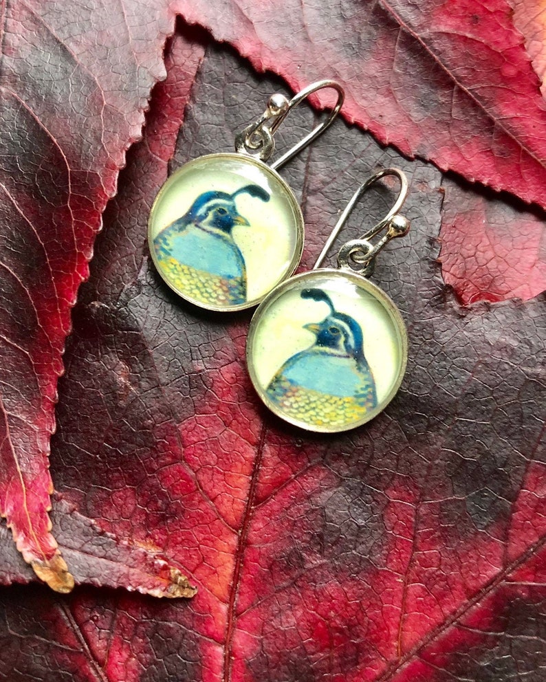Silver Quail EarringsNature Jewelry Giftquail earrings for herEarthy Silver JewelryOrinthology Gift