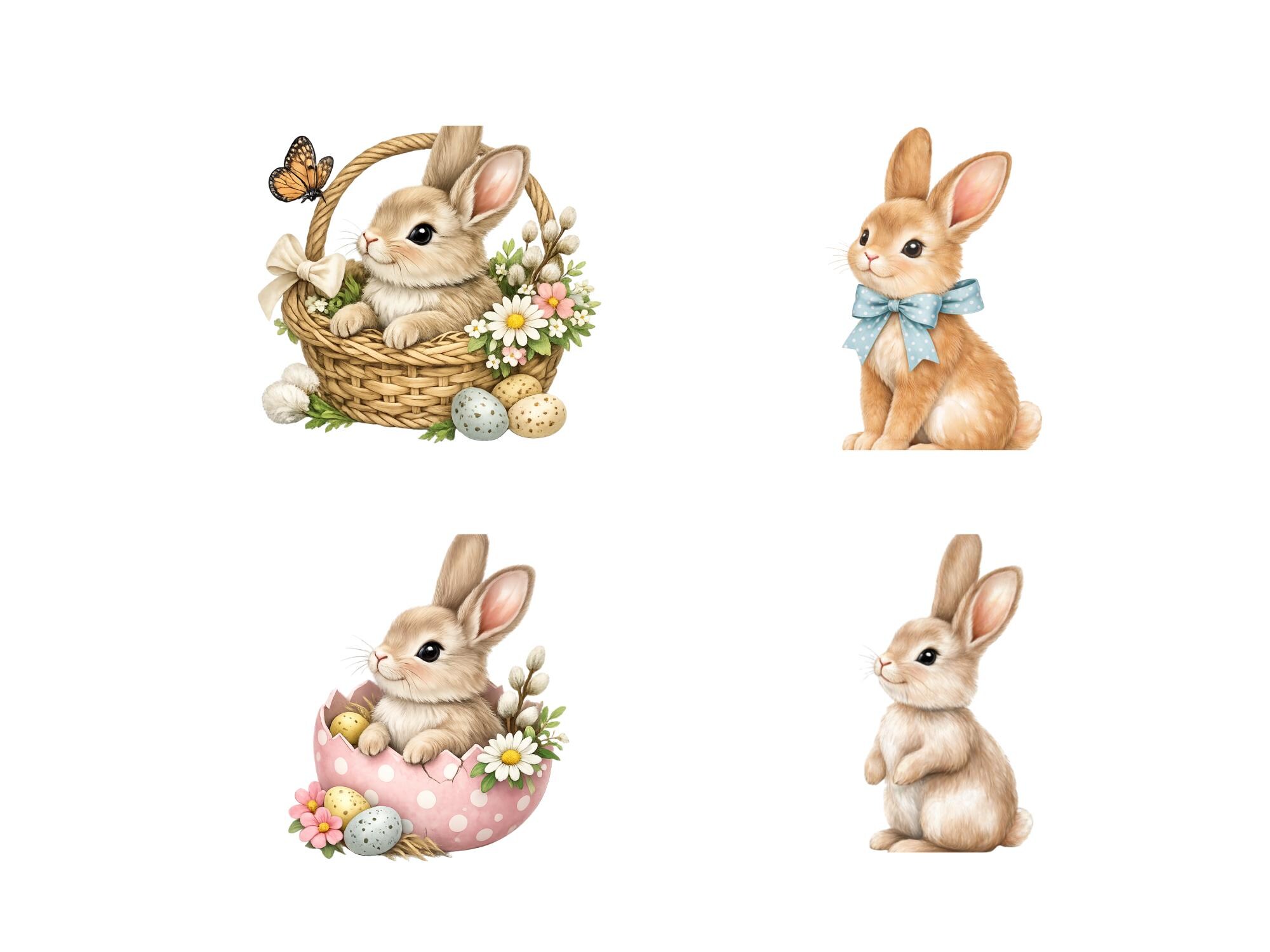 Cute Rabbit Clipart Bundle, Watercolor Bunny PNG Set, Easter Bunny ...